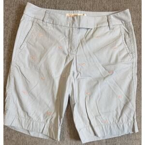 J Crew Whale Motif Pink Light Blue/gray Shorts Size 4 Cotton Twill 10” Inseam